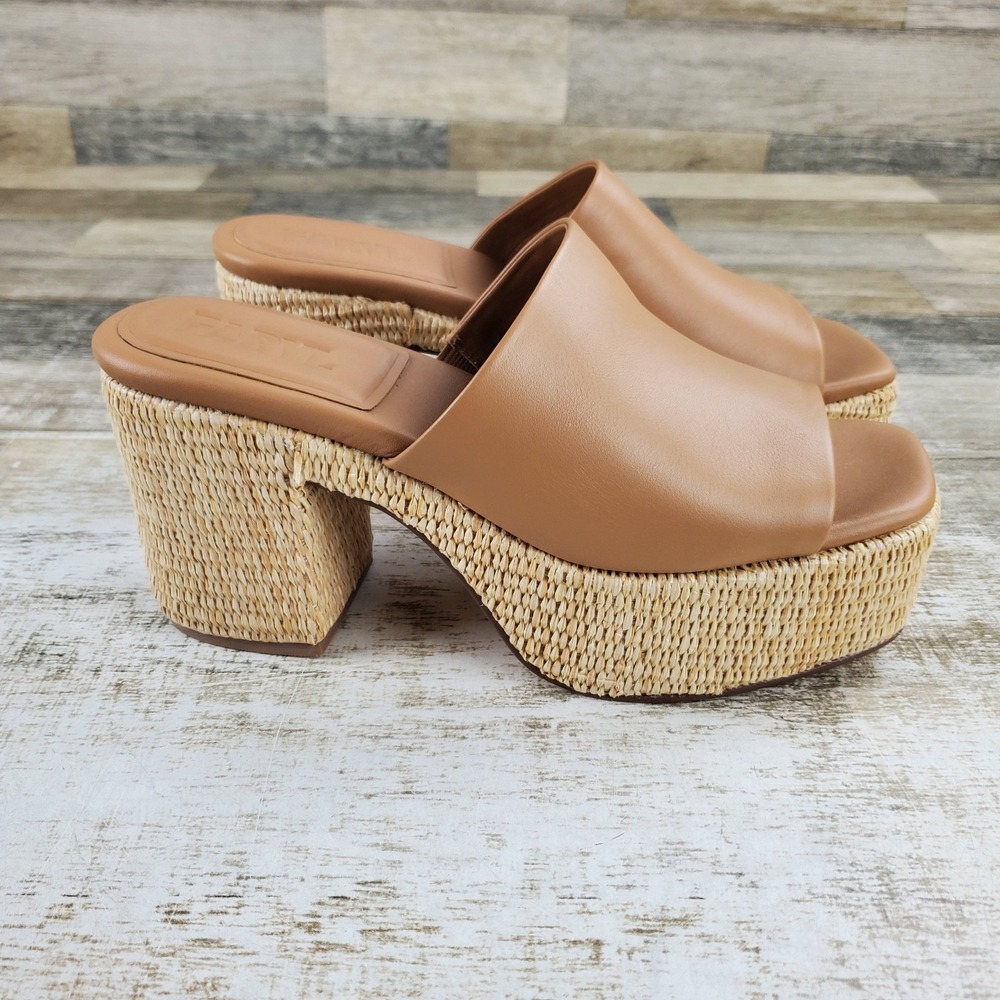 Faryl by Farylrobin Soring Womens Platform Sandal Sz 10 Camel Leather Block Heel